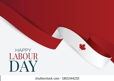 Canada Labour Day banner. Canadian waving ribbon flag background. National workers holiday concept. Vector illustration.