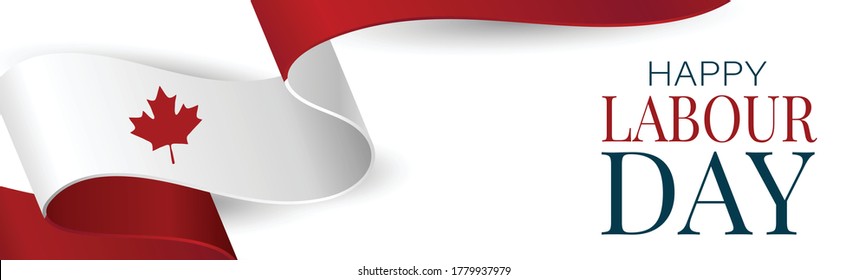 Canada Labour Day banner. or header Canadian waving ribbon flag background. National workers holiday concept. Vector illustration.