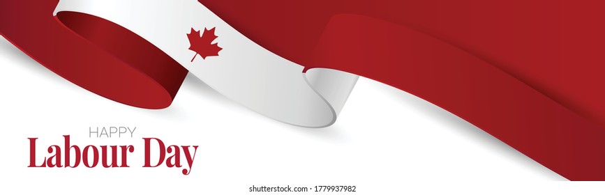 Canada Labour Day banner. or header Canadian waving ribbon flag background. National workers holiday concept. Vector illustration.