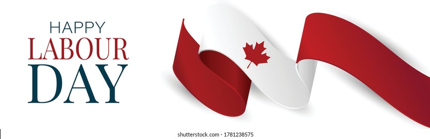 Canada Labour Day banner. or header Canadian waving ribbon flag background. National workers holiday concept. Vector illustration.