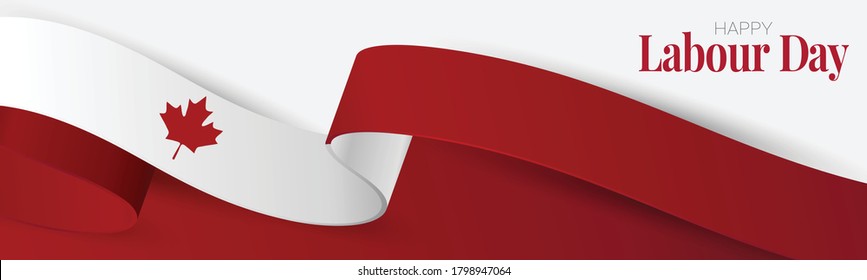 Canada Labour Day banner. or header Canadian waving ribbon flag background. National workers holiday concept. Vector illustration.