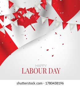 Canada Labour Day. Canadian red and white bunting flag background. National workers holiday concept. Vector illustration.