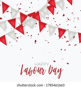 Canada Labour Day. Canadian red and white bunting flag background. National workers holiday concept. Vector illustration.