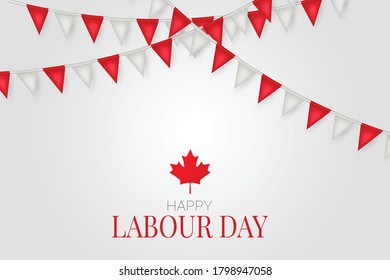 Canada Labour Day. Canadian red and white bunting flag background. National workers holiday concept. Vector illustration.
