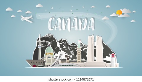 Canada Landmark Global Travel And Journey paper background. Vector Design Template.used for your advertisement, book, banner, template, travel business or presentation