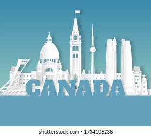 Canada Landmark Global Travel And Journey paper background. Vector Design Template.used for your advertisement, book, banner, template, travel business or presentation.