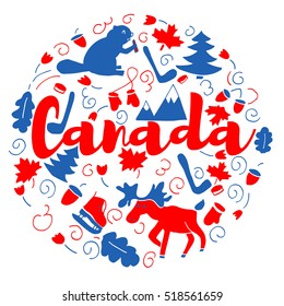 Canada Landmark Travel and Journey Infographic Vector Design. Canada country design template. Template for souvenir Greeting Card, cup, t-shirt, notebook.