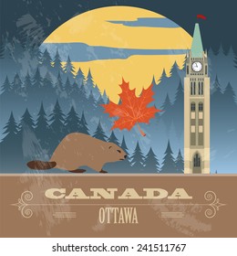 Canada landmarks. Retro styled image. Vector illustration
