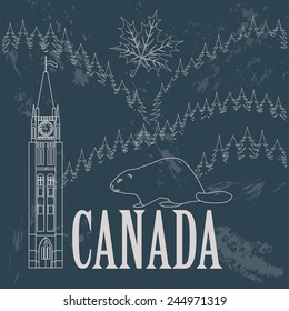 Canada landmarks. Retro styled image. Vector illustration