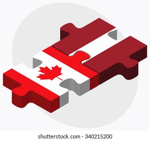 Canada and Latvia Flags in puzzle isolated on white background
