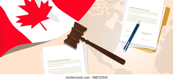 Canada Law Constitution Legal Judgment Justice Legislation Trial Concept Using Flag Gavel Paper And Pen Vector