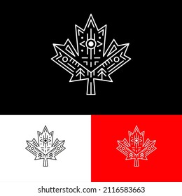 Diseño del logo de la naturaleza étnica de la hoja de Canadá. Tribe ornament company marca logomark ilustración. Pueden representar spa, tribal, viajes, otoño.