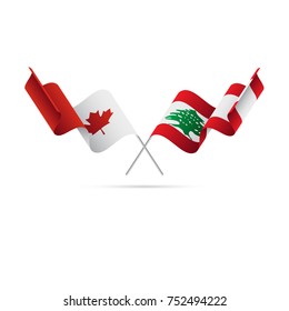 Canada and Lebanon flags. Crossed flags. Vector illustration.