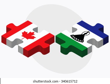 Canada and Lesotho Flags in puzzle isolated on white background