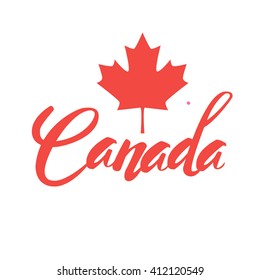 Canada lettering logo with watercolor element isolated. stamp with  hand drawn in vector.