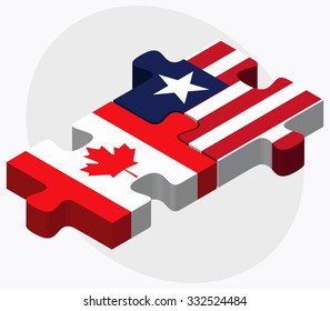 Canada and Liberia Flags in puzzle isolated on white background