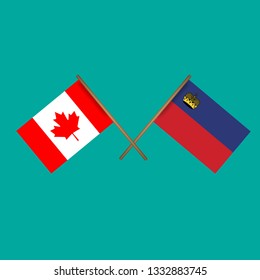 Canada and Liechtenstein crossed flags.Language learning or travel concept 