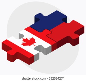 Canada and Liechtenstein Flags in puzzle isolated on white background