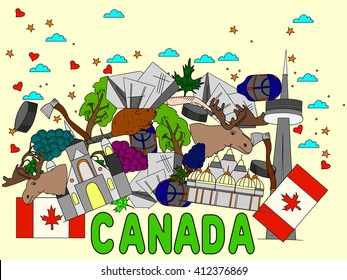 Canada line art design vector illustration. Separate objects. Hand drawn doodle design elements.