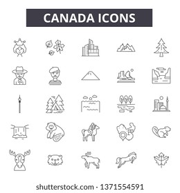 Canada line icons, signs set, vector. Canada outline concept, illustration: canada,maple,flag,isolated,canadian,leaf