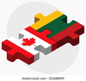 Canada and Lithuania Flags in puzzle isolated on white background