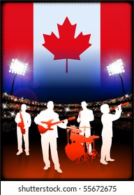 Canada Live Music Band on Stadium Concert Background with Flag Original Illustration