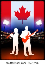 Canada Live Music Band on Stadium Concert Background with Flag Original Illustration