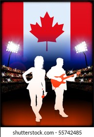 Canada Live Music Band on Stadium Concert Background with Flag Original Illustration