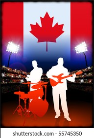 Canada Live Music Band on Stadium Concert Background with Flag Original Illustration