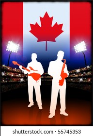 Canada Live Music Band on Stadium Concert Background with Flag Original Illustration