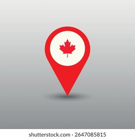 Canada location pin, GPS marker, made in Canada symbol, find us sign, red color with maple leaf. Suitable for designing brochures, mobile application interfaces.