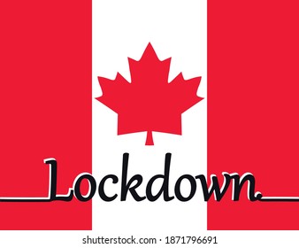 Canada lockdown preventing coronavirus spread or outbreak. Vector illustration. Continuous one line drawing - lettering Lockdown on the Canada flag.