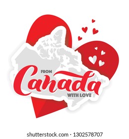 From Canada with love. The territory of Canada with a beautiful lettering and big flat heart. For tourist information signs, travel guides, tourist signs