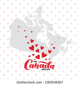 From Canada with love. The territory of Canada with a beautiful lettering. Logo for tourist information signs, travel guides, tourist signs, cards, souvenir