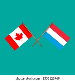 Canada and Luxembourg crossed flags.Language learning or travel concept