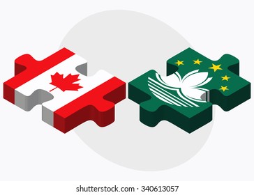 Canada and Macau Flags in puzzle isolated on white background