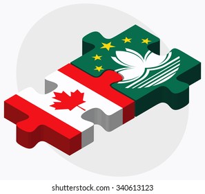 Canada and Macau Flags in puzzle isolated on white background