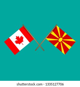 Canada and Macedonia crossed flags.Language learning or travel concept