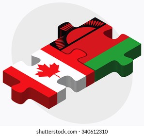 Canada and Malawi Flags in puzzle isolated on white background