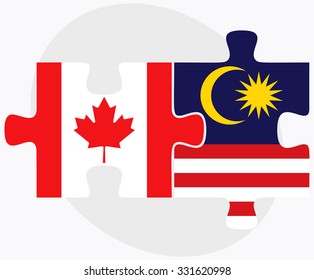 Canada and Malaysia Flags in puzzle isolated on white background