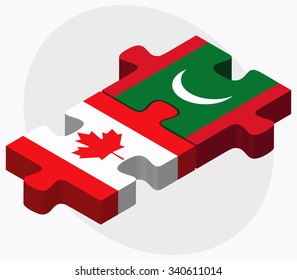 Canada and Maldives Flags in puzzle isolated on white background