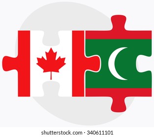 Canada and Maldives Flags in puzzle isolated on white background