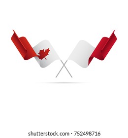 Canada and Malta flags. Crossed flags. Vector illustration.