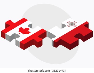 Canada and Malta Flags in puzzle isolated on white background