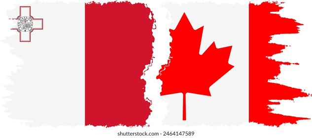 Canada and Malta grunge flags connection, vector