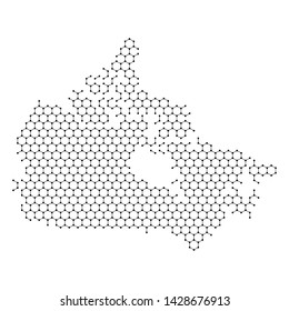 Canada map from abstract futuristic hexagonal shapes, lines, points black, in the form of honeycomb or molecular structure. Vector illustration.