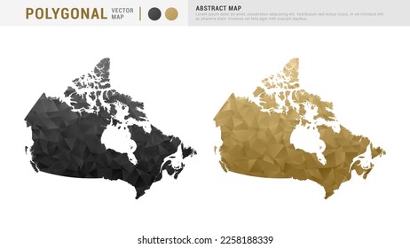 Mapa de Canadá de la pareja de juegos de polígonos de oro abstracto y vector negro.