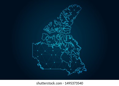 Canada map with Abstract mash line and point scales on Dark background . design polygon sphere . Wire frame 3D mesh polygonal network line . Vector illustration eps 10.