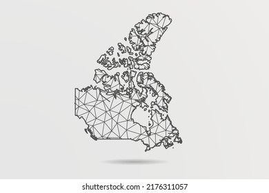 Canada Map - Abstract Mash Line And Point Scales On White Background With World Map. Wire Frame 3D Mesh Polygonal Network Line, Design Sphere, Dot And Structure -  Vector Illustration Eps 10