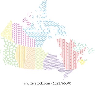 Canada. Map of administrative division. Regions are indicated by different patterns and colors.
